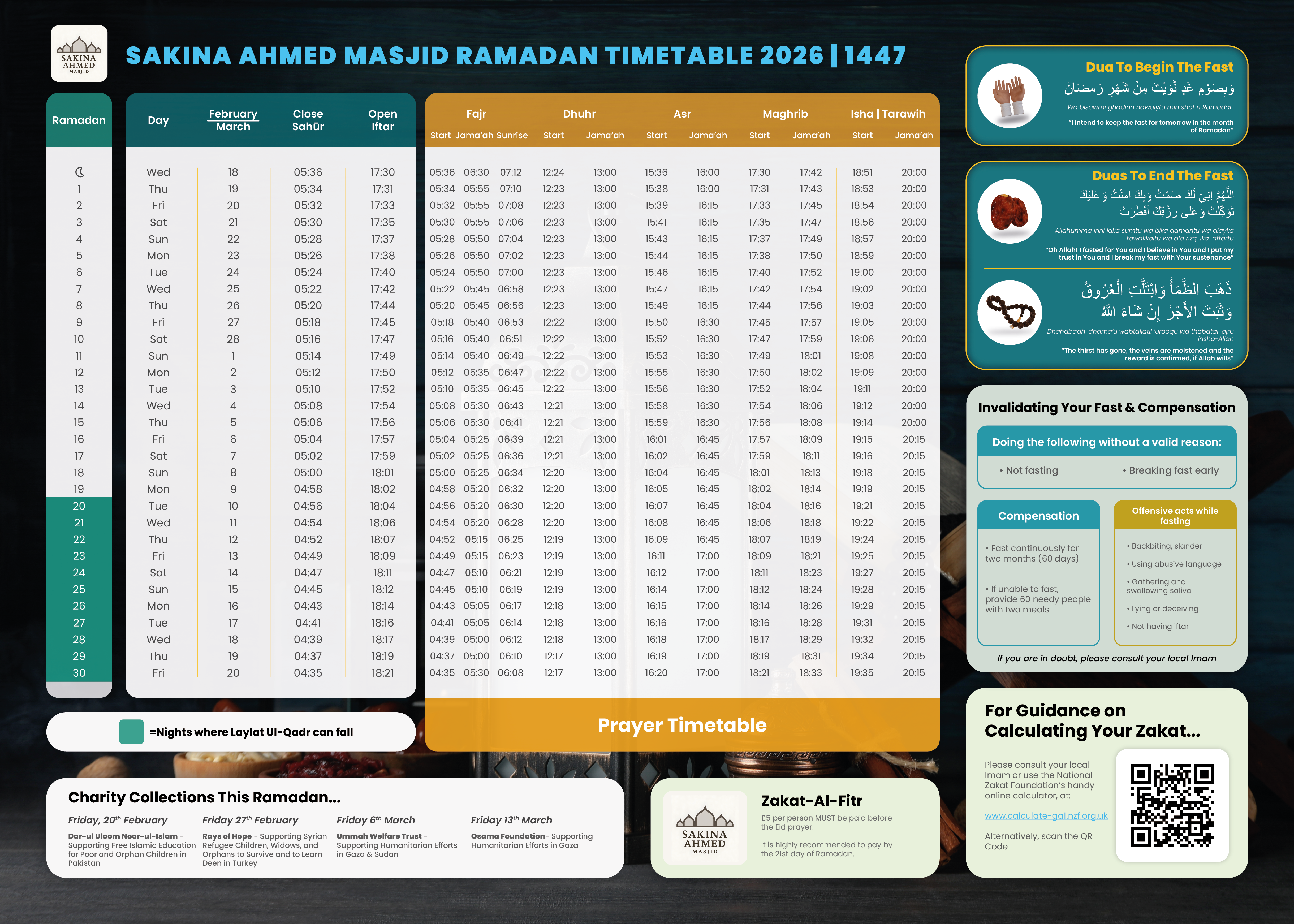 Ramadan 2026 | 1447 Timetable